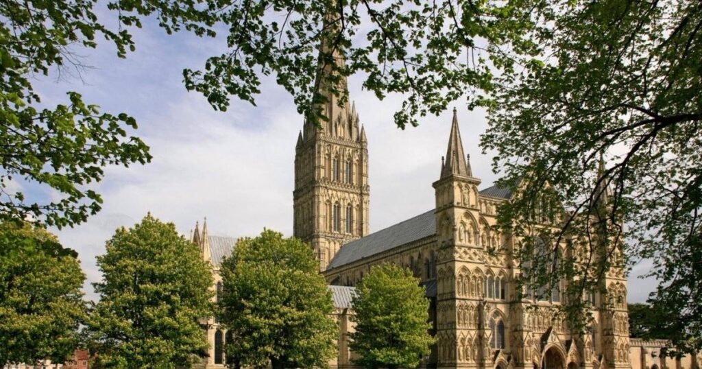 Salisbury Cathedral spire seen from the Cathedral Close
